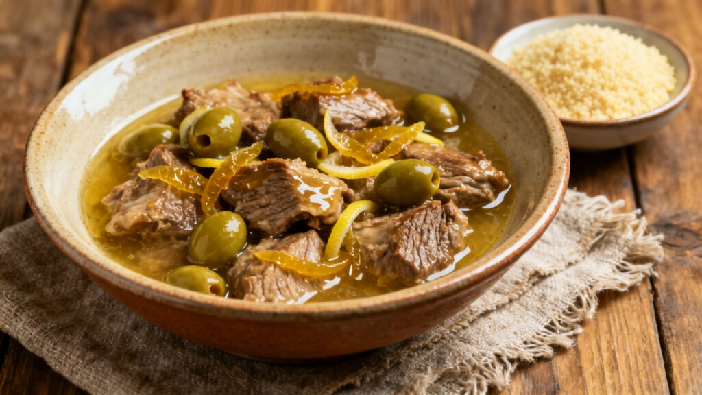 Sauté de veau aux olives et citron confit en sauce légère