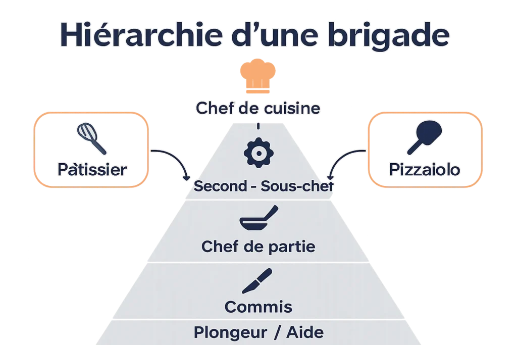 Schéma de la brigade de cuisine avec niveaux clés