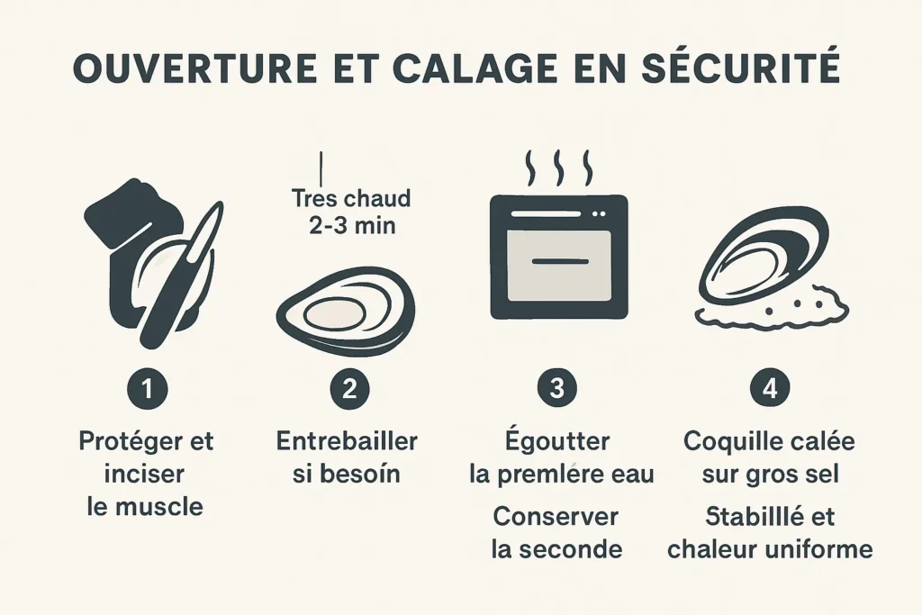 Ouverture au couteau et calage sur gros sel