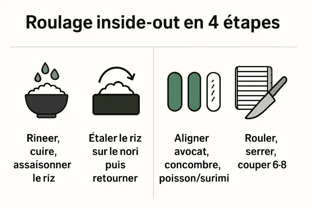 Schéma du roulage inside-out en quatre étapes