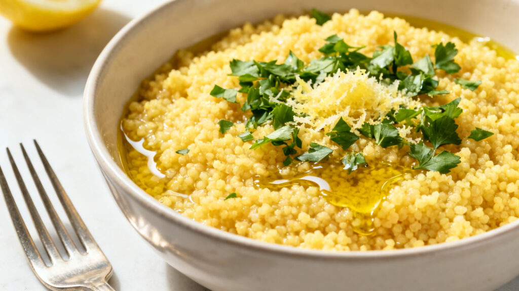 Semoule express égrenée aux herbes fraîches et citron