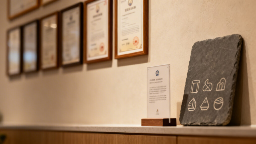 Affichages de labels et mentions légales dans un restaurant