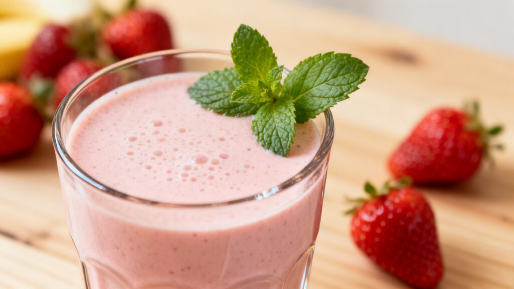 Smoothie fraise banane à la menthe onctueux