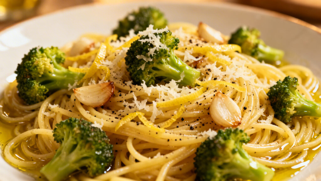 Pâtes express citron brocoli et ail, al dente