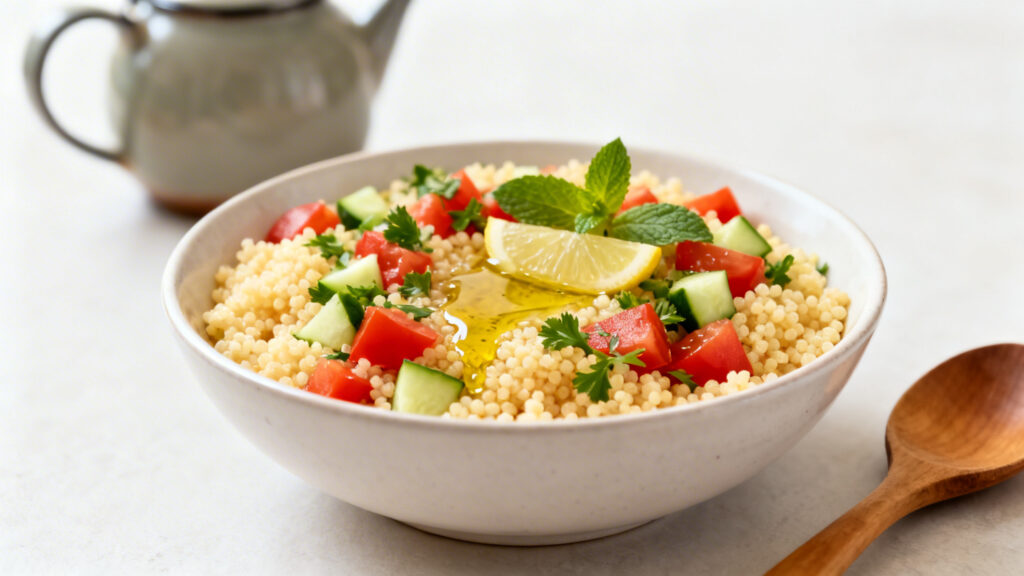 Taboulé minute semoule, tomates, concombre et herbes