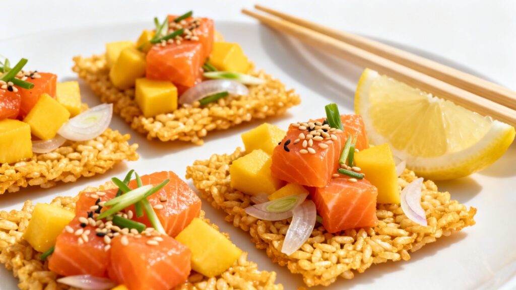 Plat original pour recevoir tartare saumon mangue