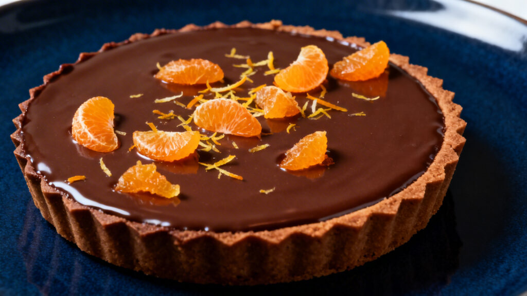 Tartelette chocolat brillante et clémentines confites