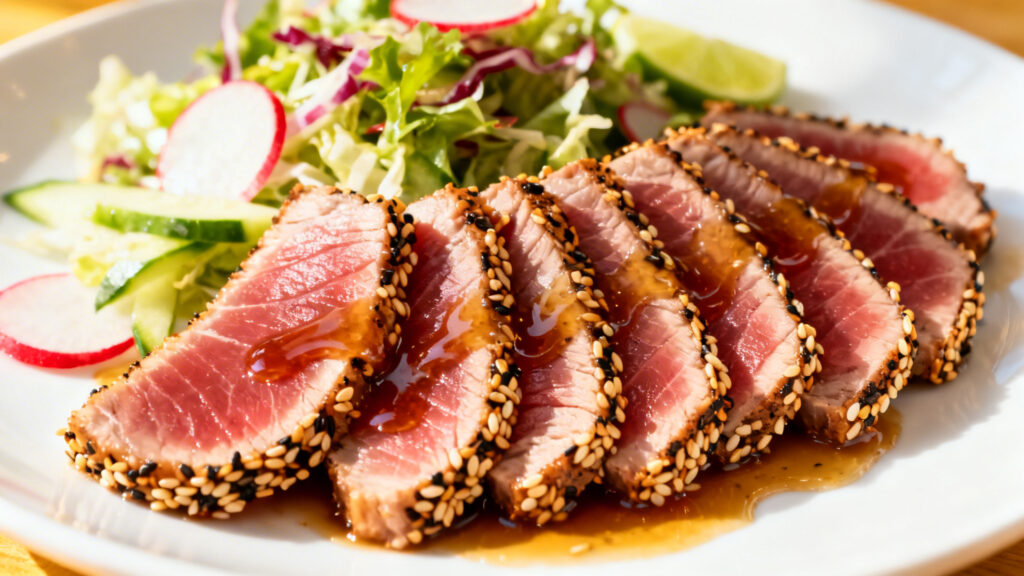 Tataki de thon au sésame avec salade croquante fraîche