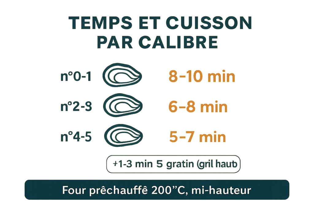Temps de cuisson par calibre, ajout si gratin