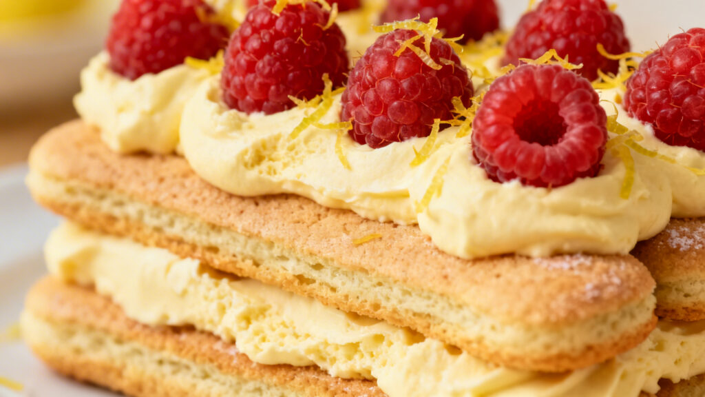 Dessert original tiramisu citron yuzu framboises