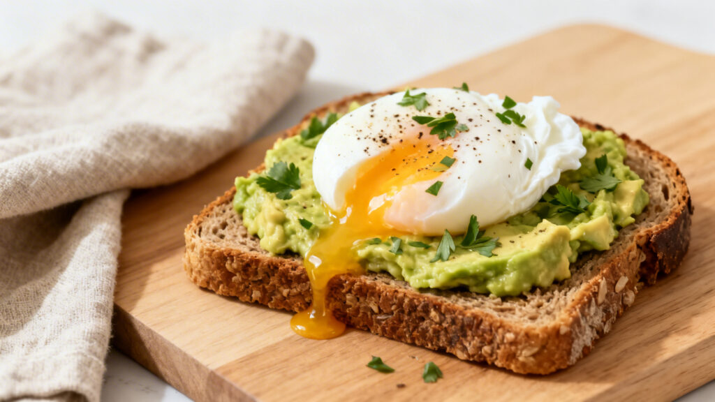 Toast avocat-œuf poché, fibres et protéines