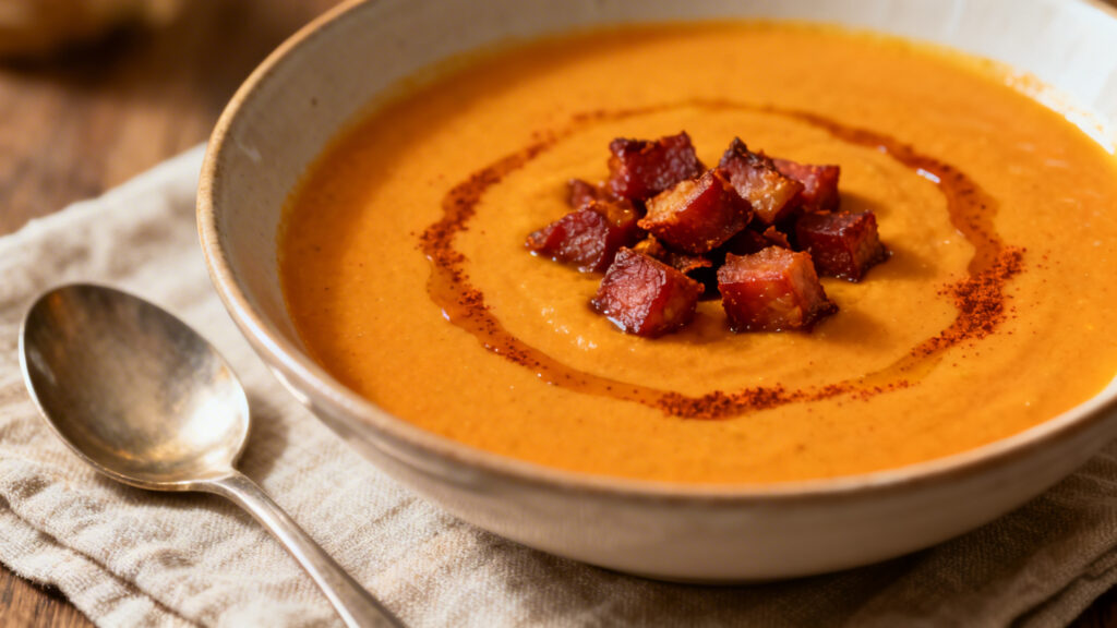 Velouté de patate douce au chorizo et paprika