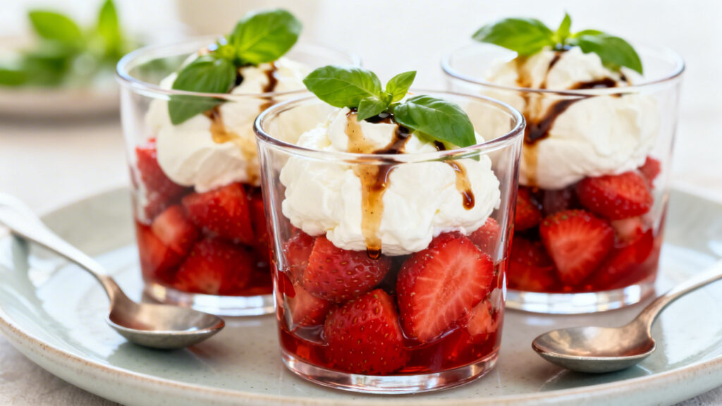 Entrée originale en verrines burrata fraise basilic