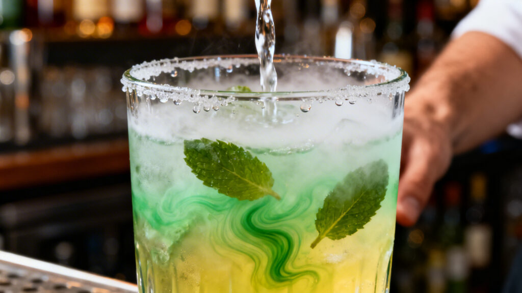 Eau versée sur pastis et sirop, effet louche visible