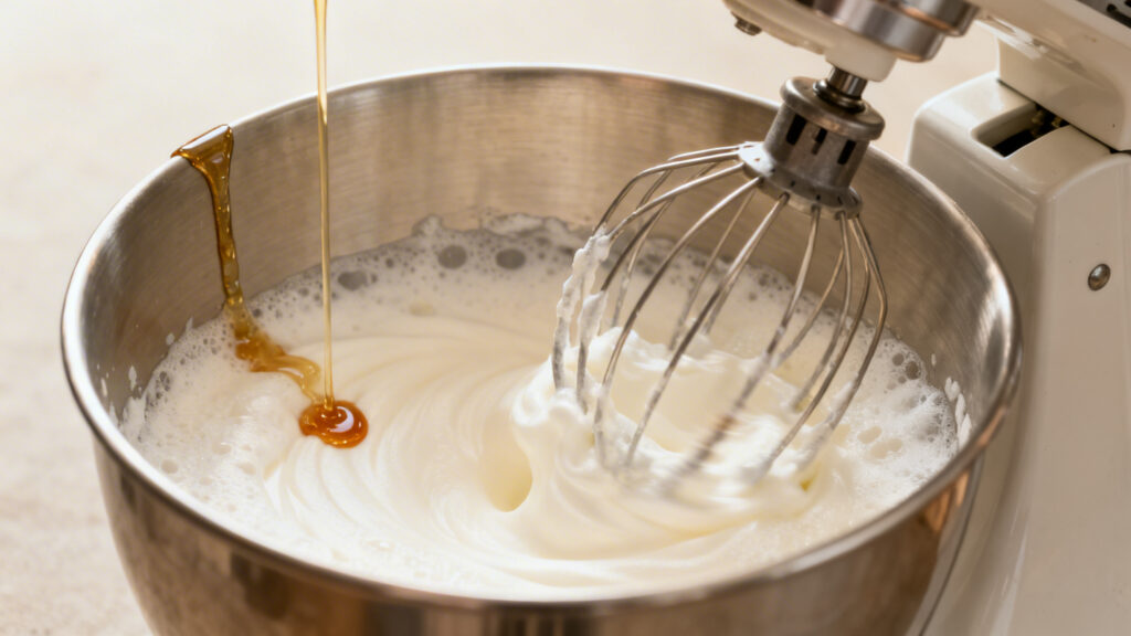 Filet de sirop chaud versé le long du bol du robot