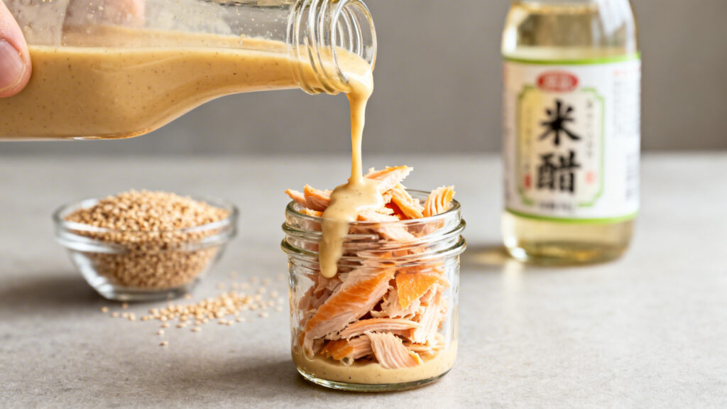 Vinaigrette miso blanc sésame pour saumon poché