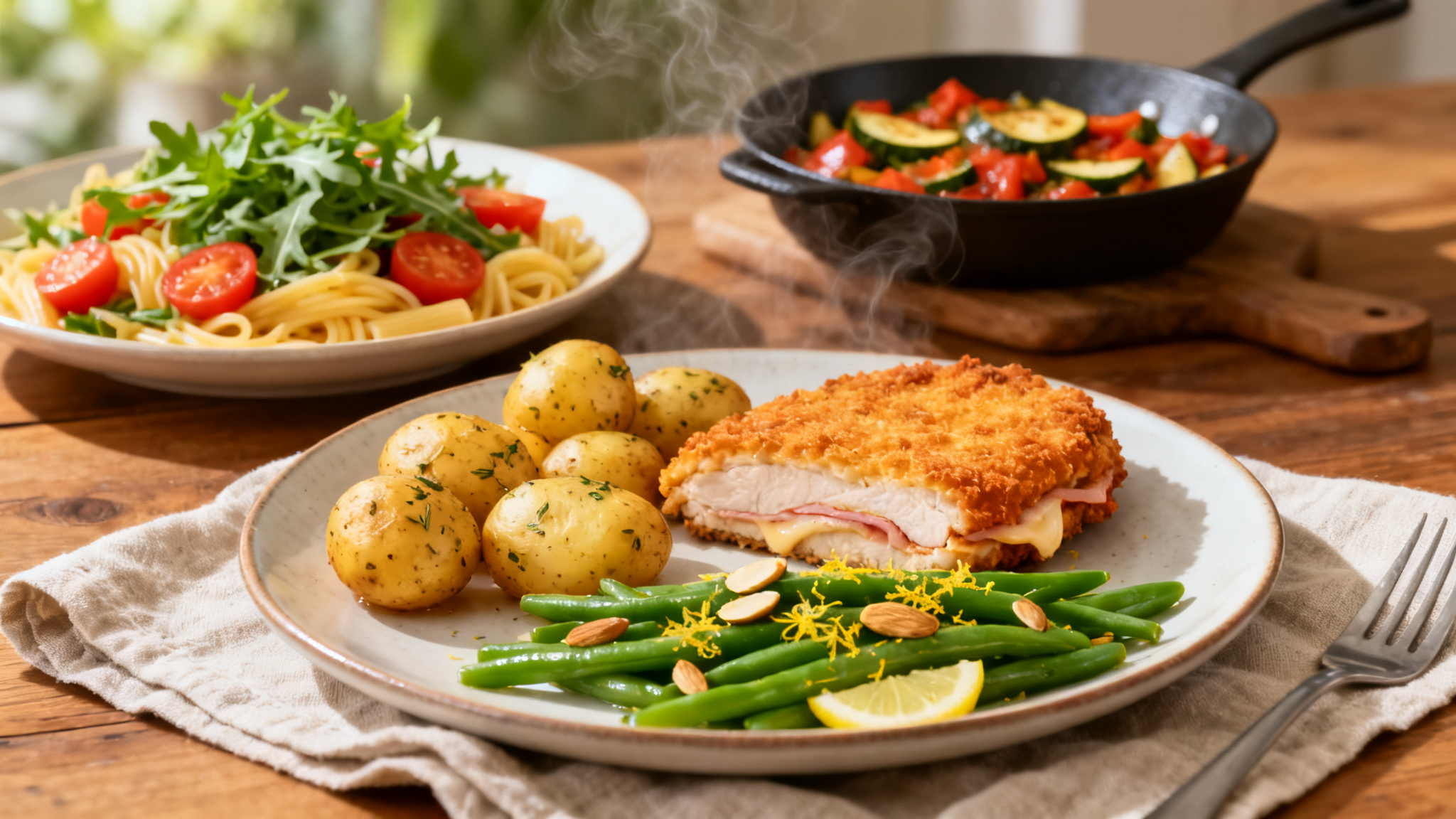Assiette d’accompagnements pour cordon bleu prêts en 15 minutes