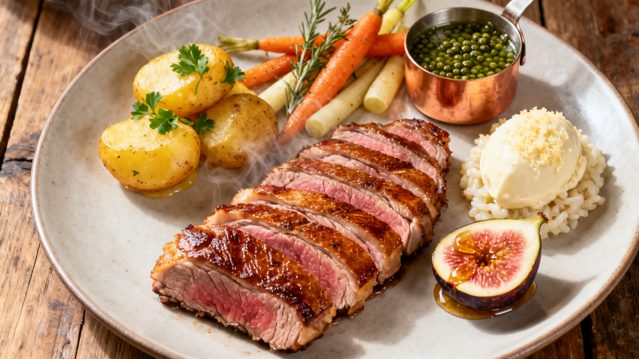 Assiette d’accompagnement pour un magret de canard avec 8 accords
