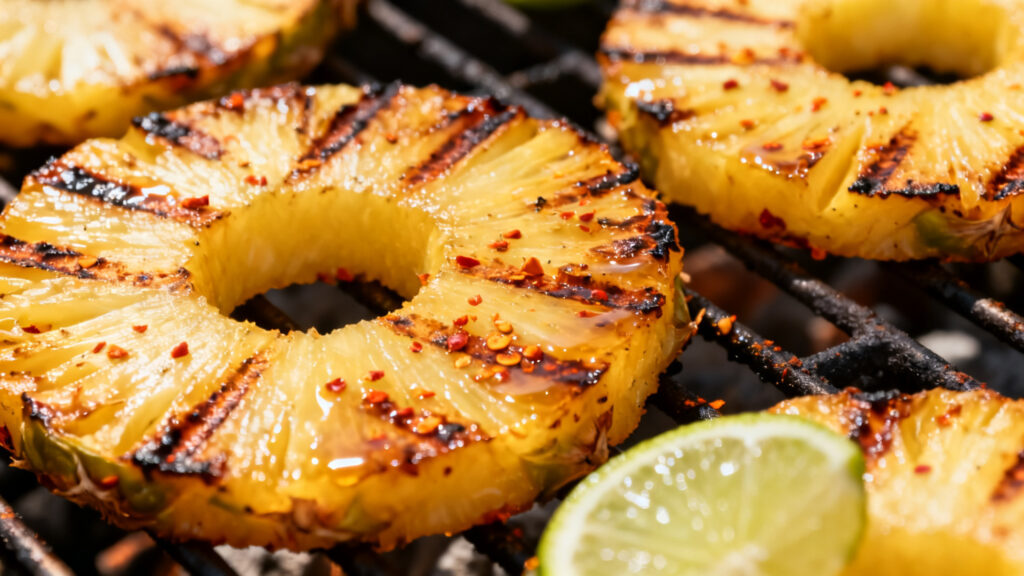 Ananas rôti grillé, piment doux et jus de citron vert
