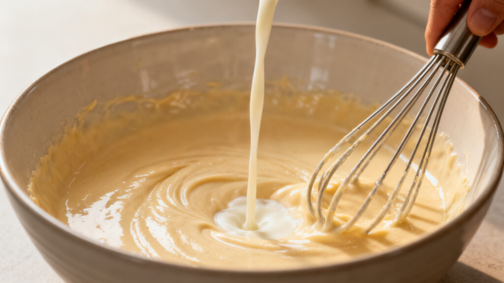 Pâte à gaufre sans grumeaux, ajout du lait progressif