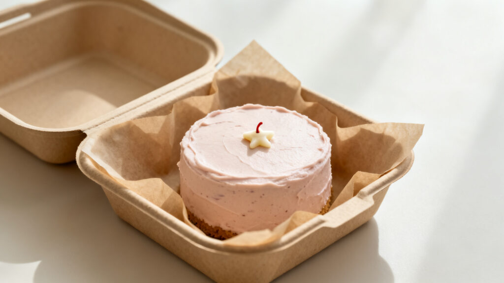 Bento cake lissé pastel avec petit motif décoratif discret