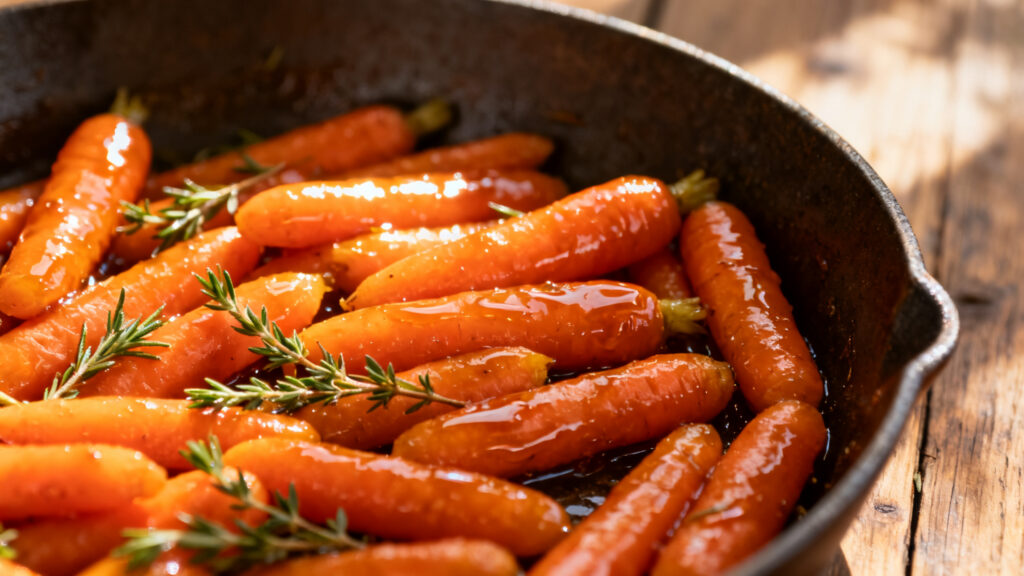 Carottes glacées brillantes au miel et thym
