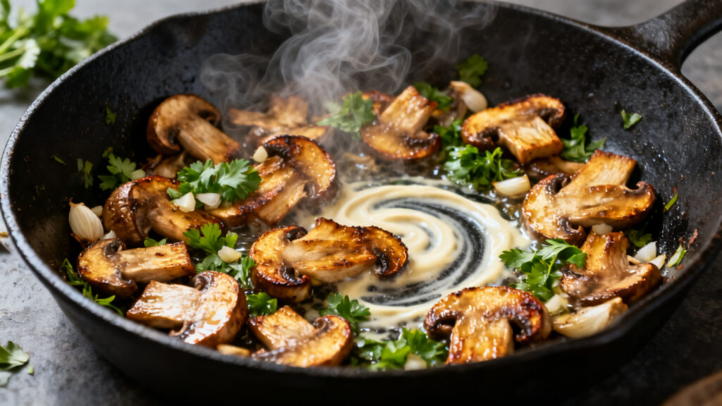 Champignons poêlés ail-persil avec jus forestier brillant