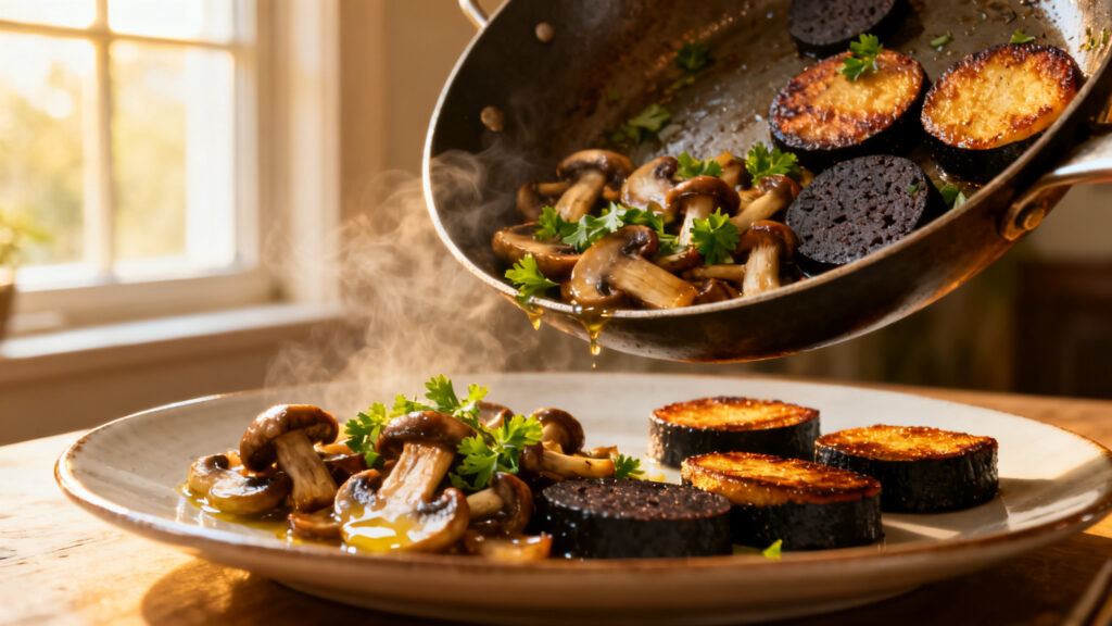Champignons sautés persillade avec boudin noir