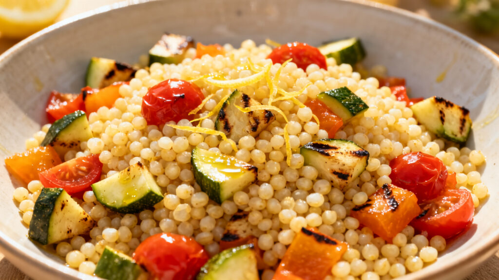 Couscous perlé tiède aux dés de légumes grillés