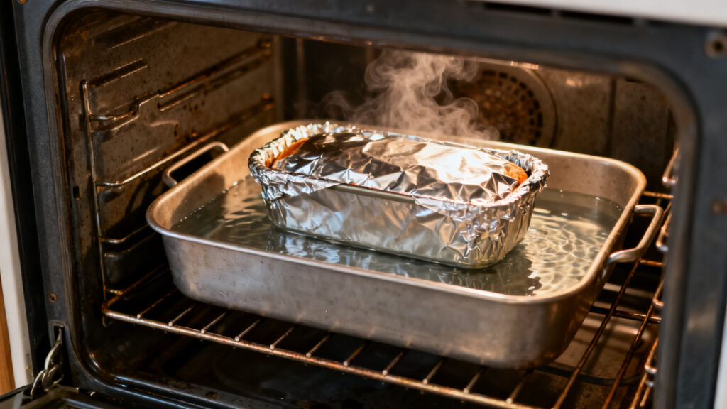 Cuisson en bain-marie de la terrine à 160 °C