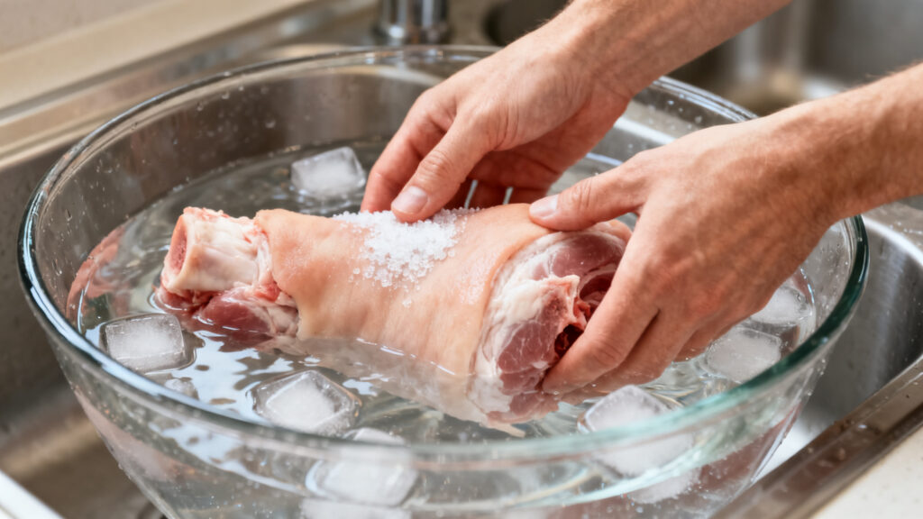 Dessaler un jarret demi-sel dans de l’eau froide