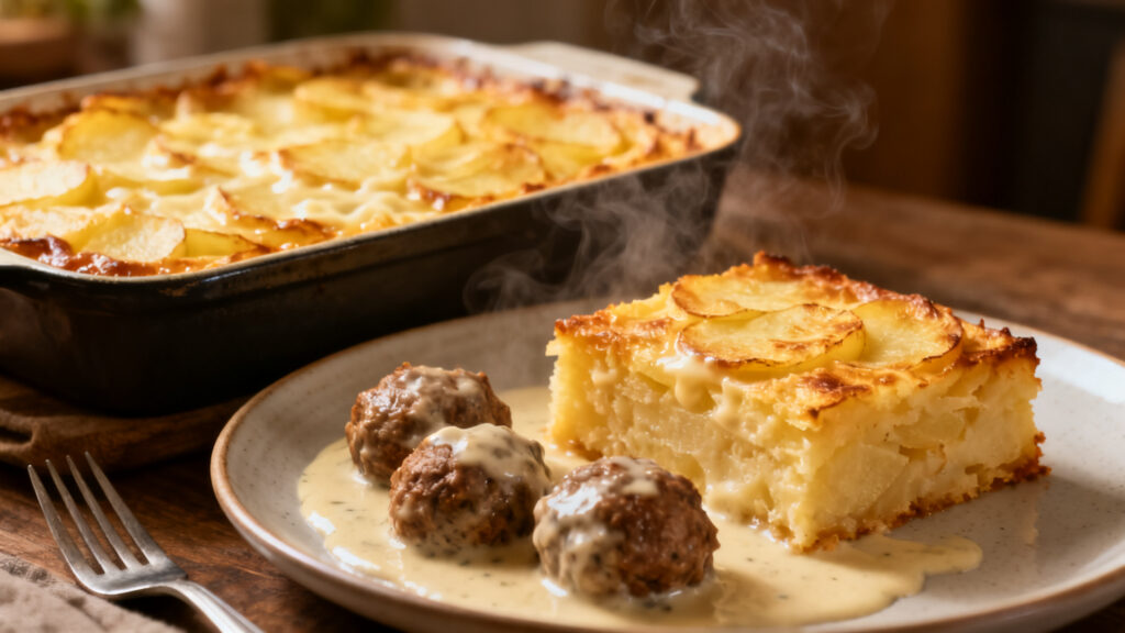 Gratin dauphinois fondant, surface dorée et crème