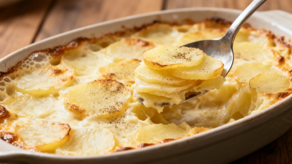 Gratin dauphinois crémeux à la surface dorée