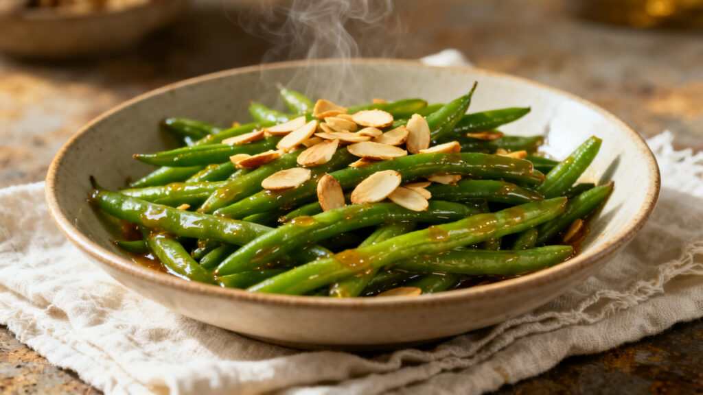 Haricots verts croquants au beurre noisette et amandes