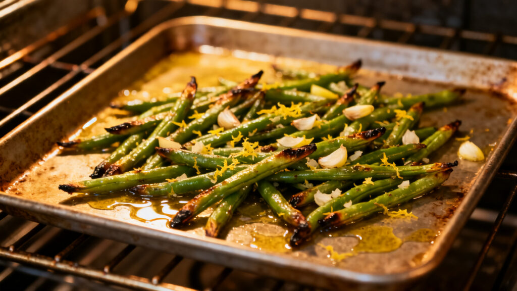 Haricots verts au four à l’ail et au citron