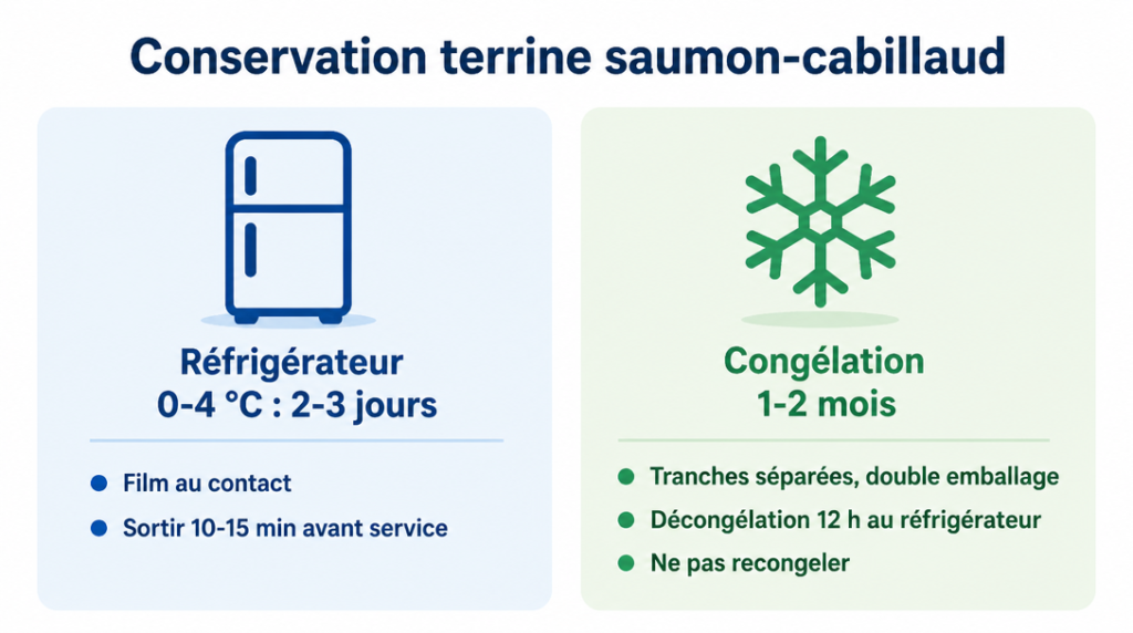 Schéma conservation réfrigérateur 0-4 °C et congélation 1-2 mois