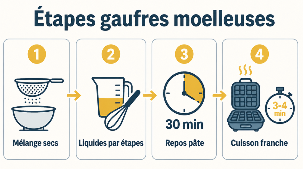 Infographie des étapes clés pour gaufres moelleuses