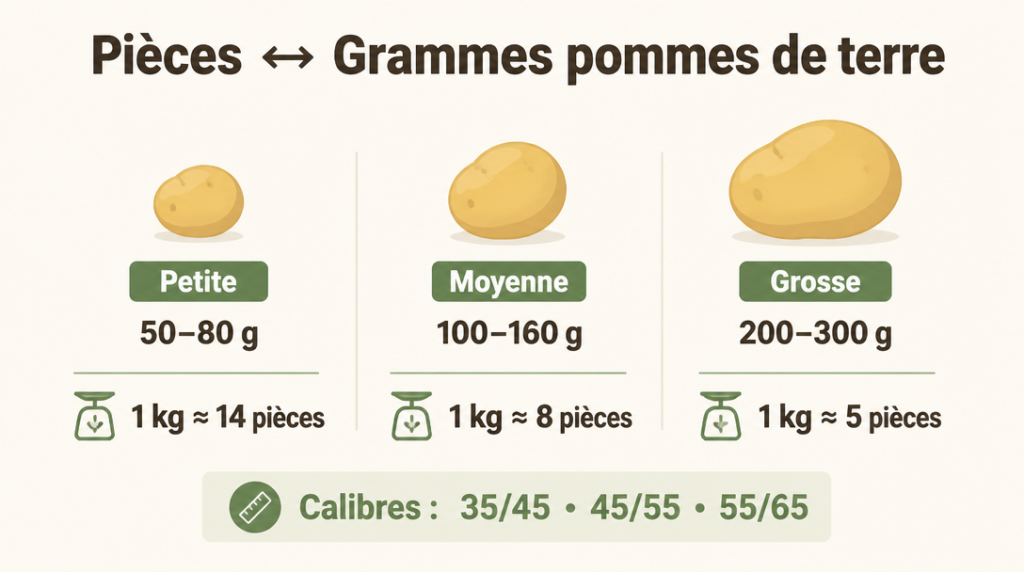 Conversions pièces-grammes et calibres 35/45 45/55 55/65