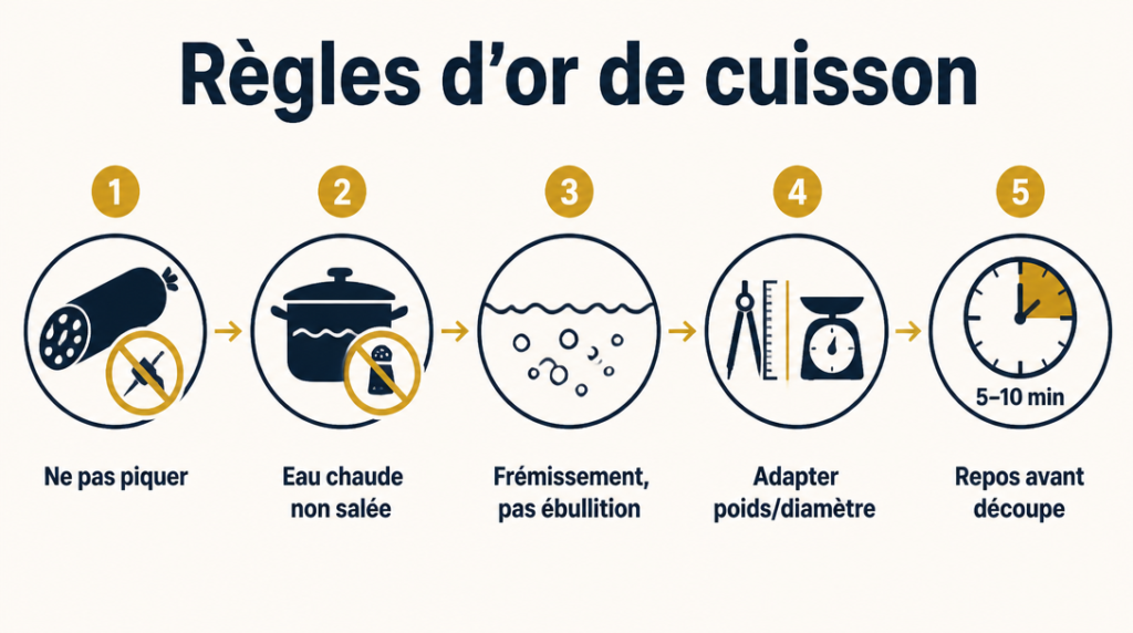 Règles clés pour pochage à l’eau frémissante du saucisson