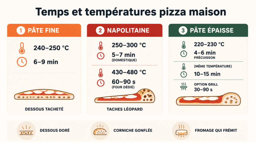 Repères temps et températures pour pâte fine, napolitaine et épaisse