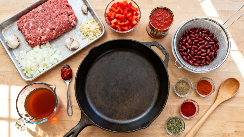 Ingrédients et épices pour chili con carne express