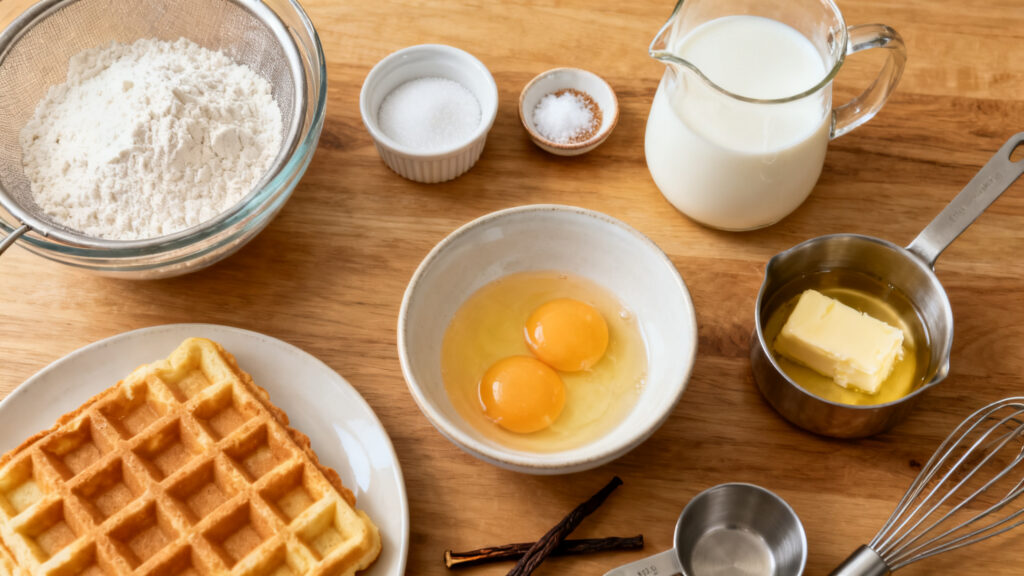 Ingrédients pesés pour pâte à gaufre moelleuse