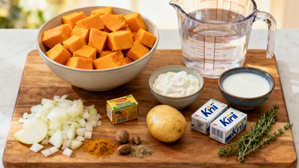 Ingrédients pour un velouté de butternut pour 4 personnes