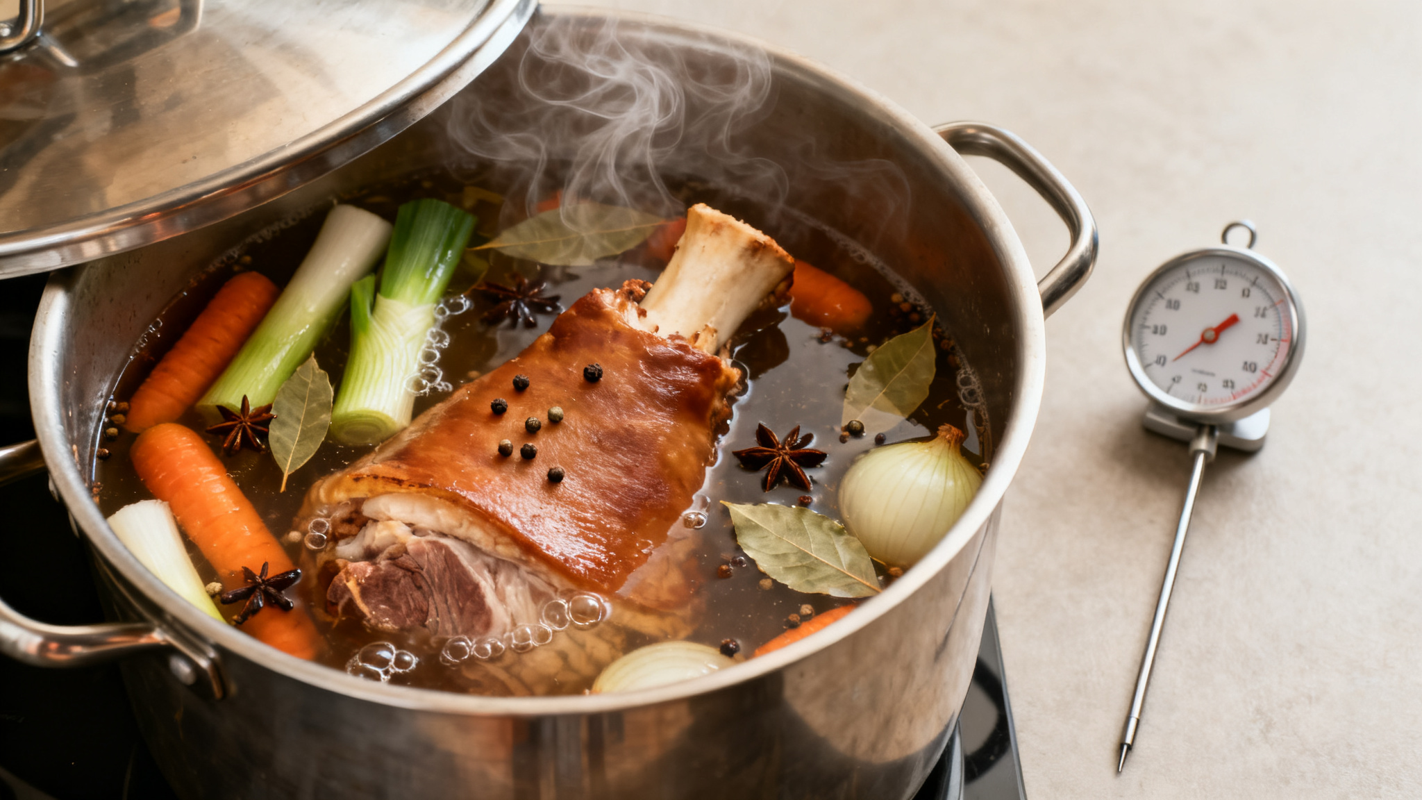Temps de cuisson du jarret de porc à l'eau illustré en marmite