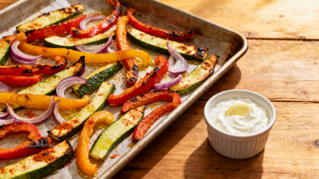 Légumes rôtis en lamelles, bords caramélisés au four