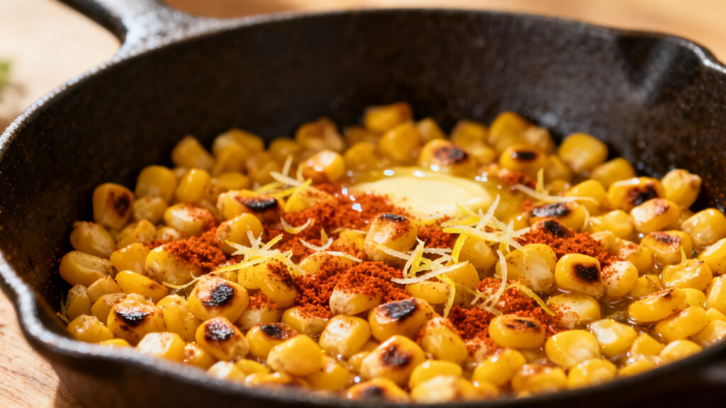 Maïs poêlé doré avec paprika et zeste de citron