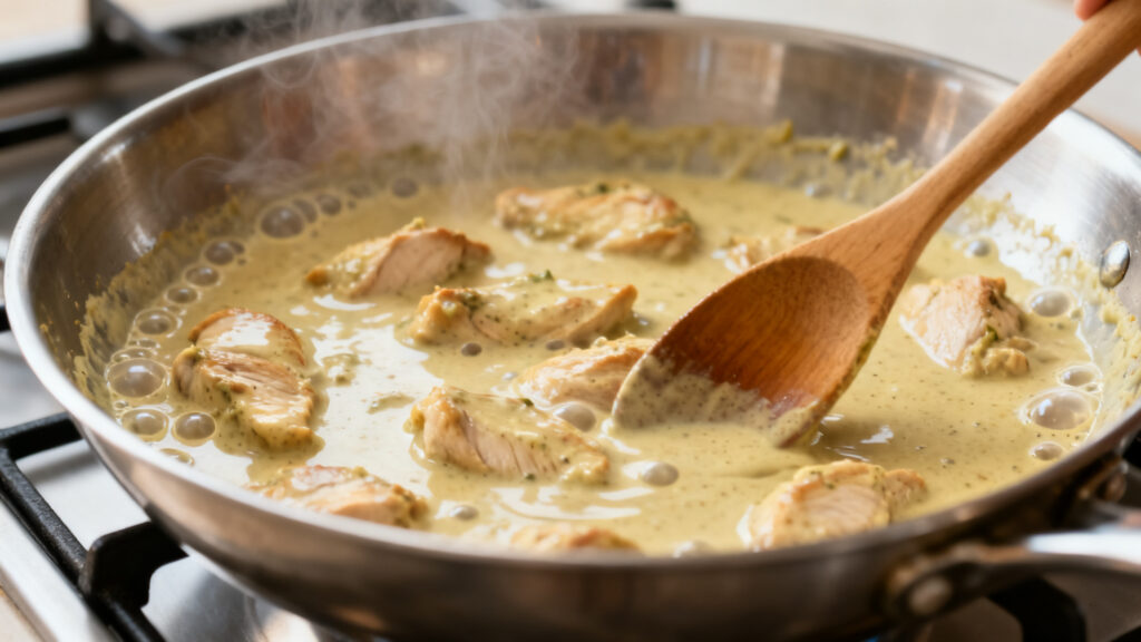 Poulet mijotant dans une sauce coco curry nappante