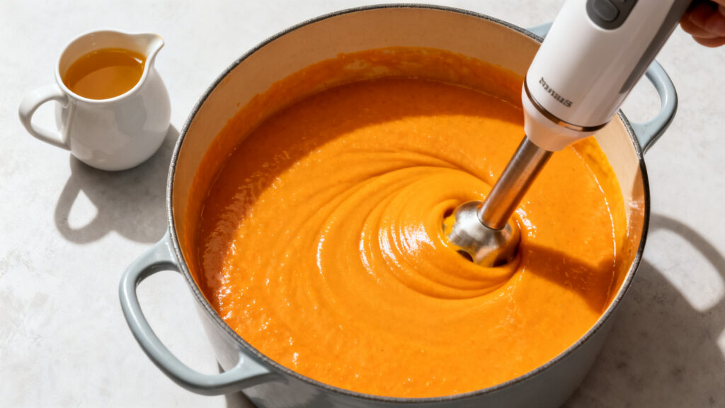 Mixage au mixeur plongeant pour une texture soyeuse et lisse