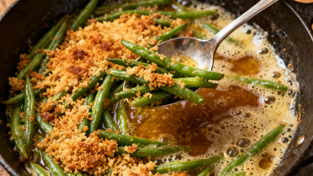 Poêlée de haricots verts au beurre noisette doré