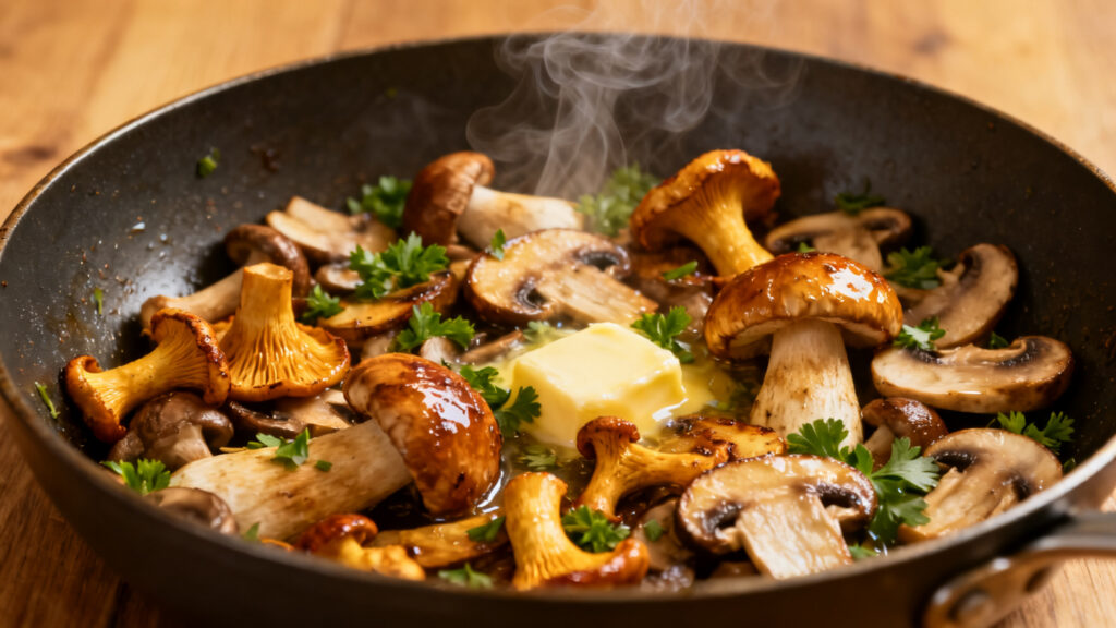 Poêlée de champignons dorés persillés au jus